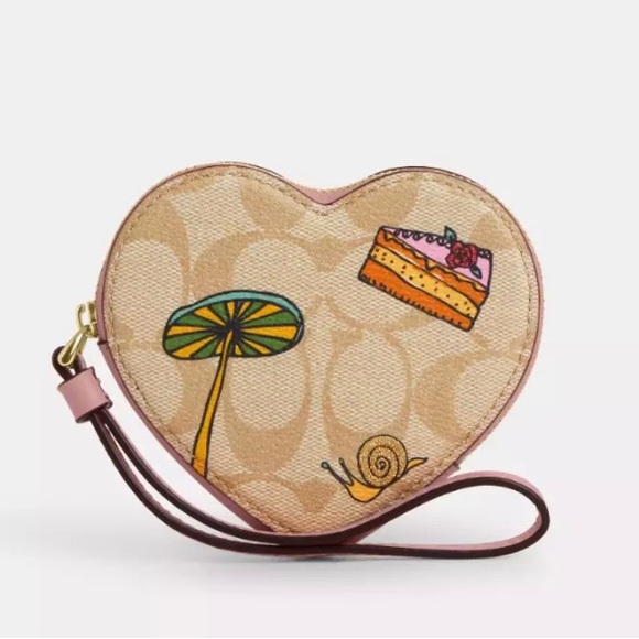 $150 NEW Coach X Observed By Us Heart Coin Case Signature Canvas Cake Mushroom - Picture 1 of 5
